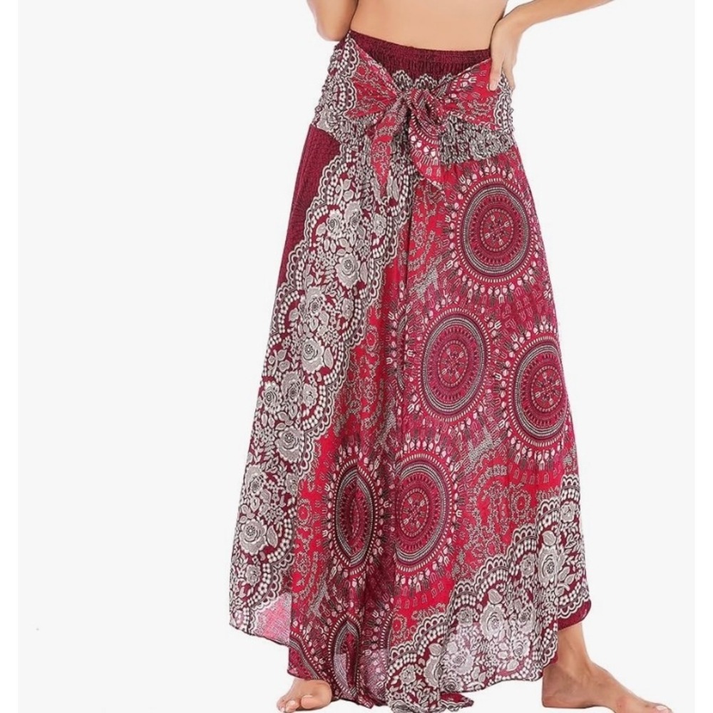 Banjamath Red Mandala Floral 2-in-1 Convertible Maxi Skirt Halter Dress Small